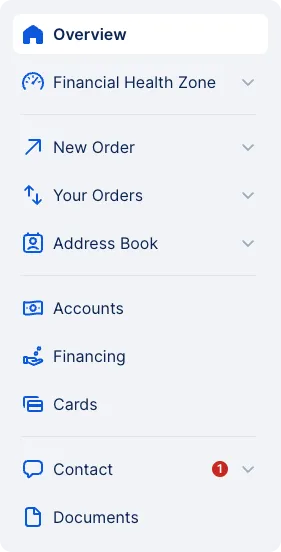 The left side menu with further expendable submenus