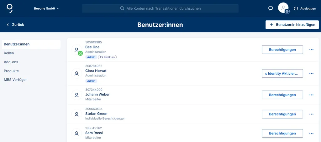 Übersicht der Benutzer:innen im Adminbereich.