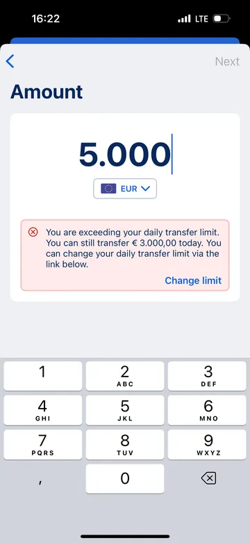 Transfer Over Daily Limit