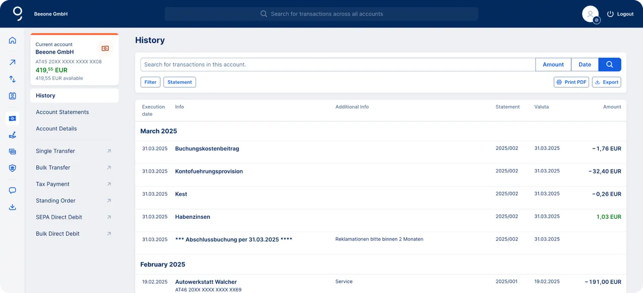 From the overview directly to your account history