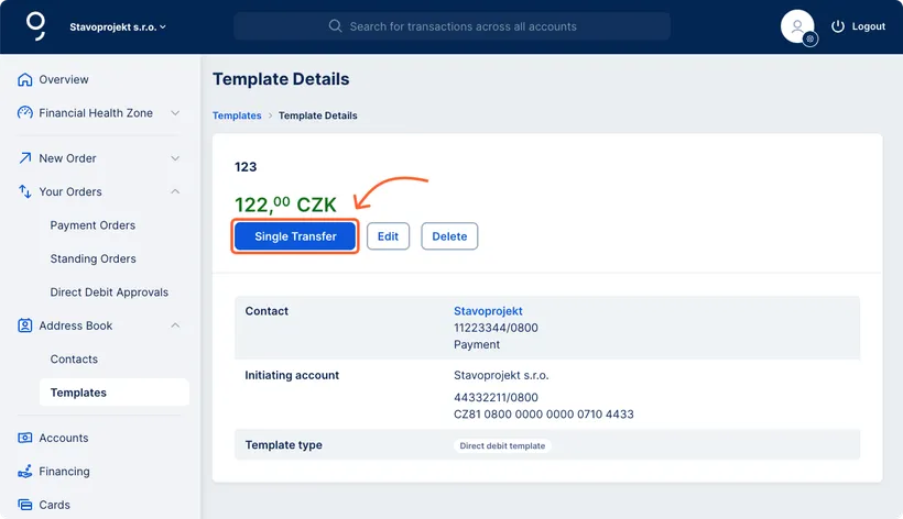 New payment from a template