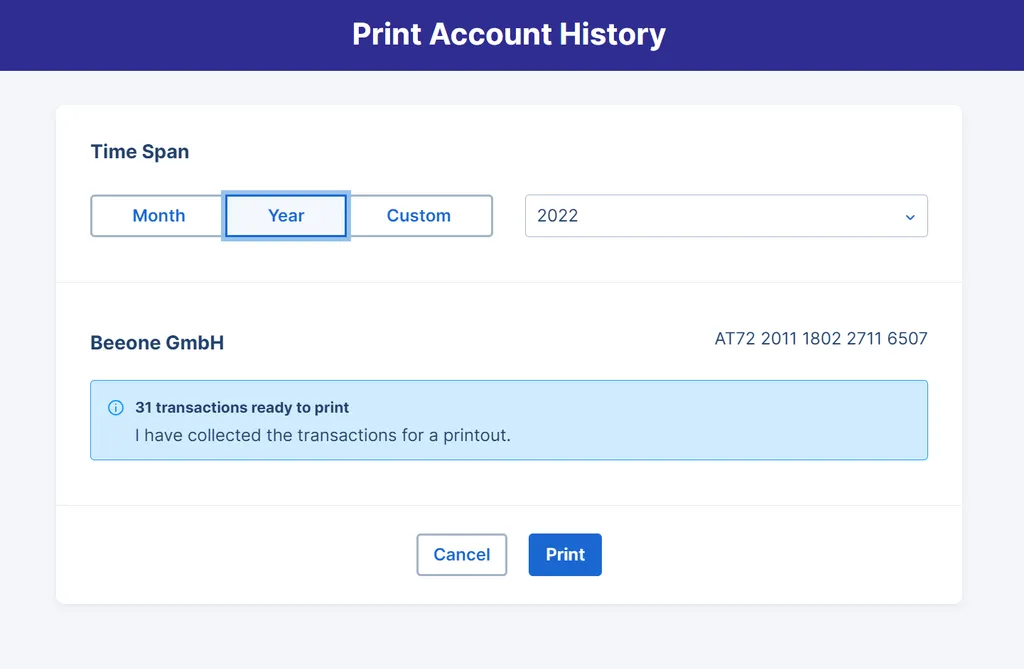Print of account history