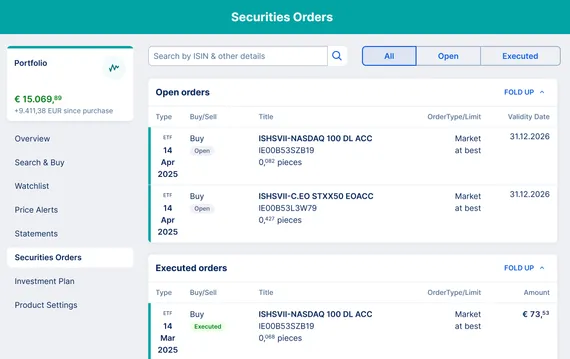 Securities orders in the web version