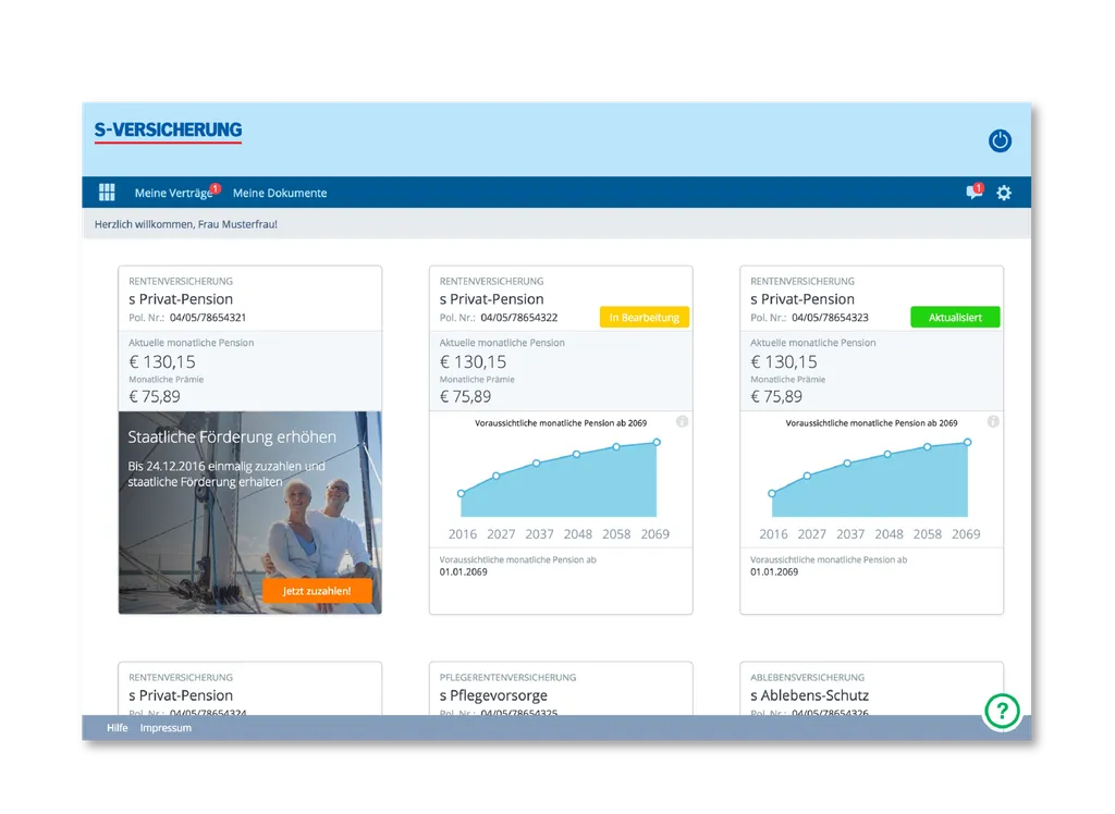 Landingpage Screenshot der s Versicherungs Portals.