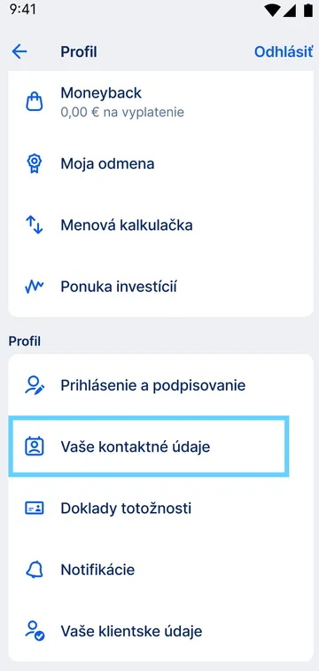 kontaktné údaje app