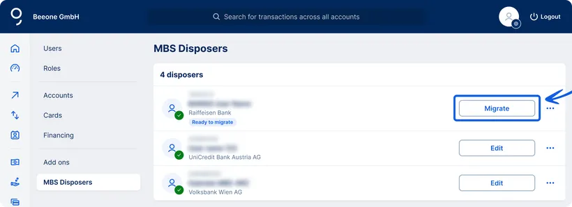 Switch from MBS to EBICS: MBS disposer ready to migrate