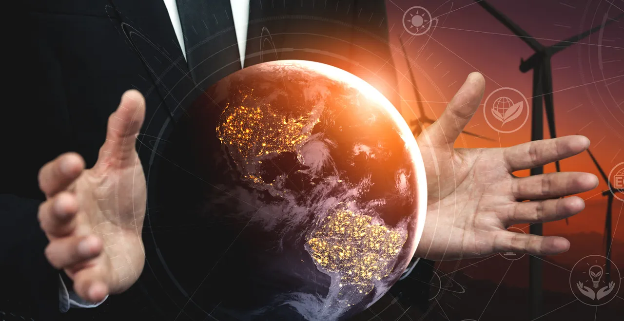 Symbolgrafik Businessmann und Weltkugel