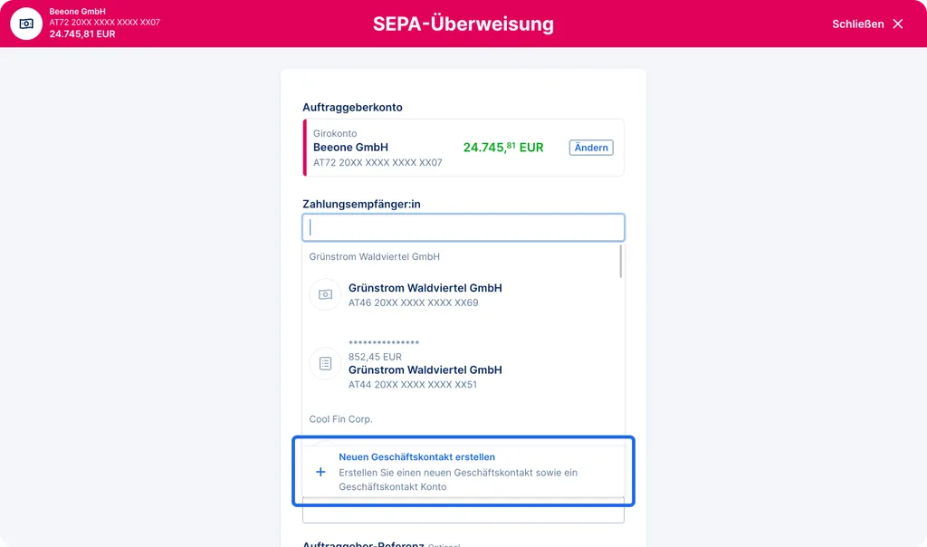 Neuen Geschäftskontakt anlegen