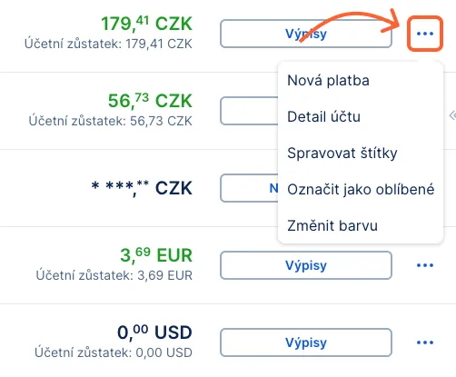 Další funkce pod třemi tečkami