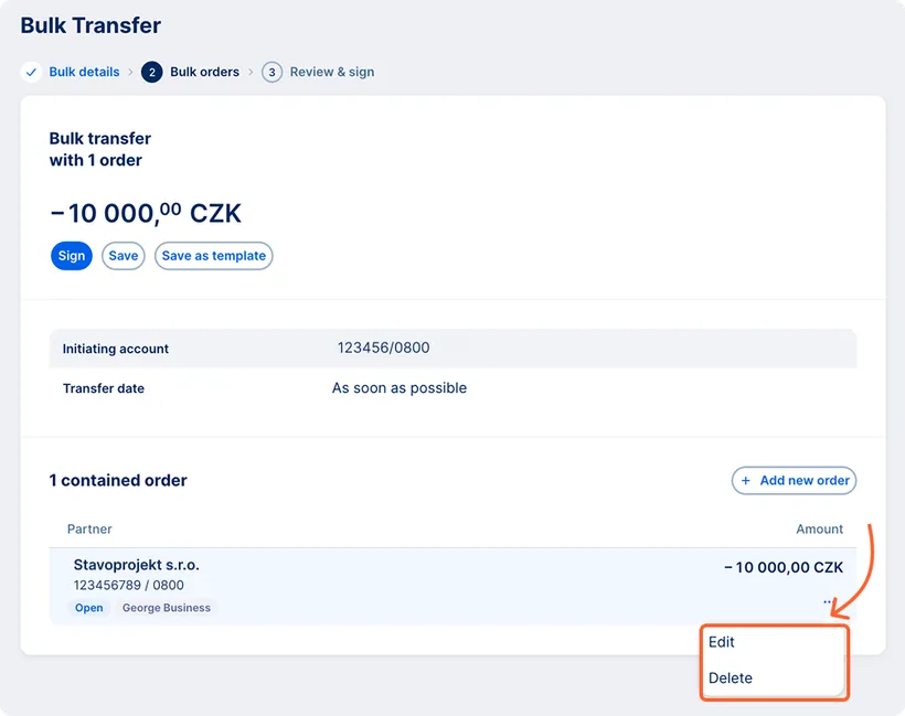 Possibilty to edit or delete individual orders