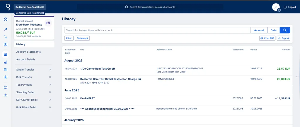 Account history