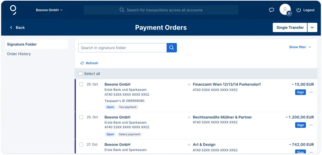 Overview signature folder