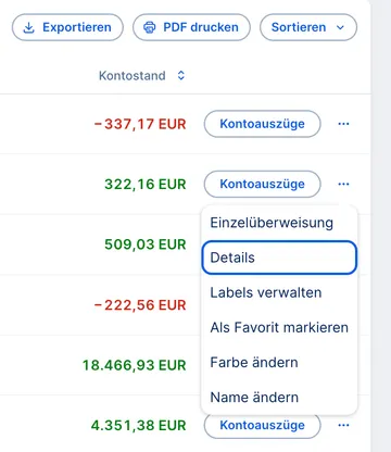 Hier kommen Sie zu Ihren Kontodetails