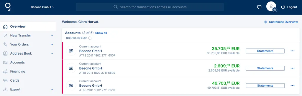 Your Accounts in the Overview