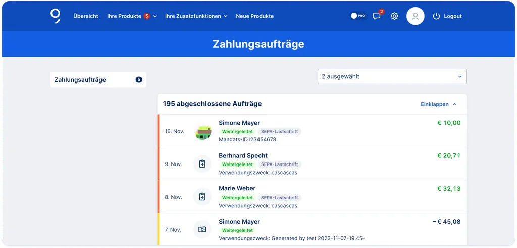 Durchgeführte Aufträge