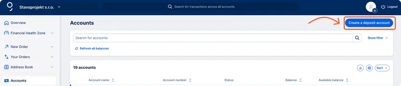 Deposit account entry point