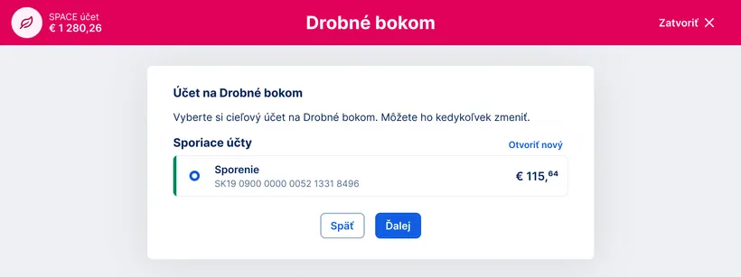 Výber účtu sporenia pri Drobné bokom