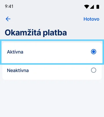 úprava okamžitej platby