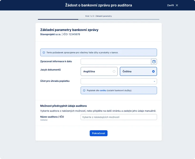 Základní informace o zprávě pro auditora