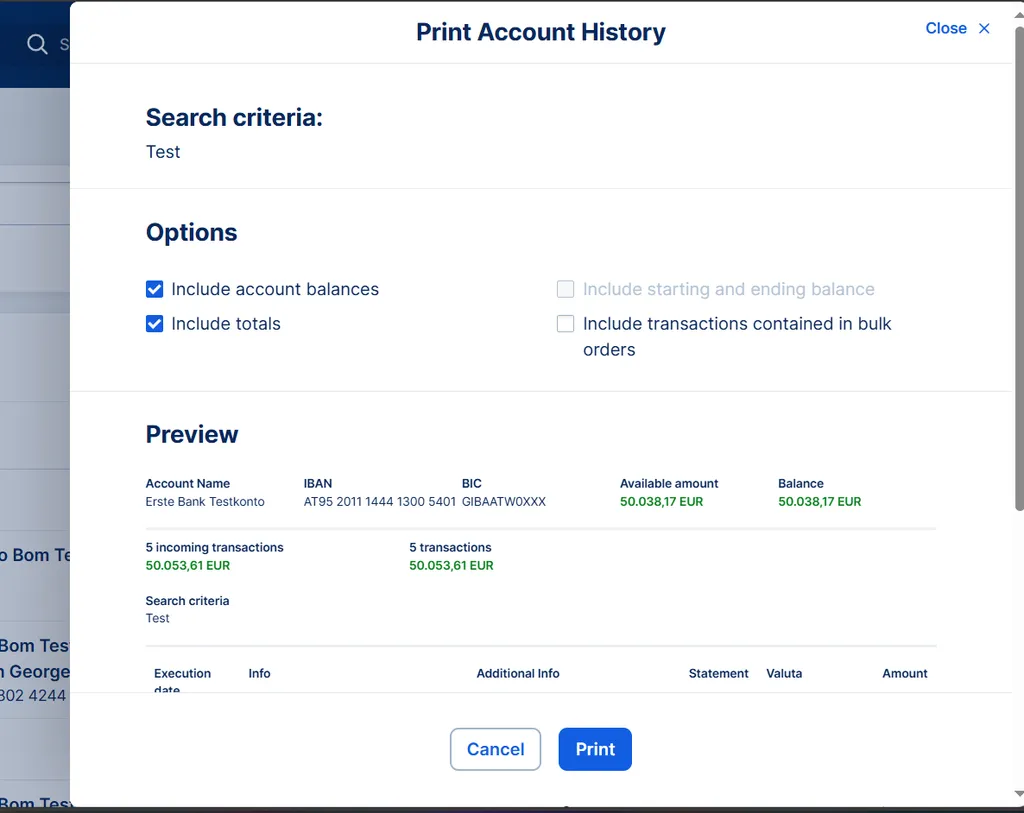 Print of search results