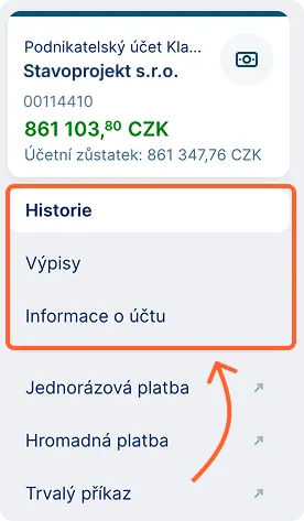 Menu s možnostmi