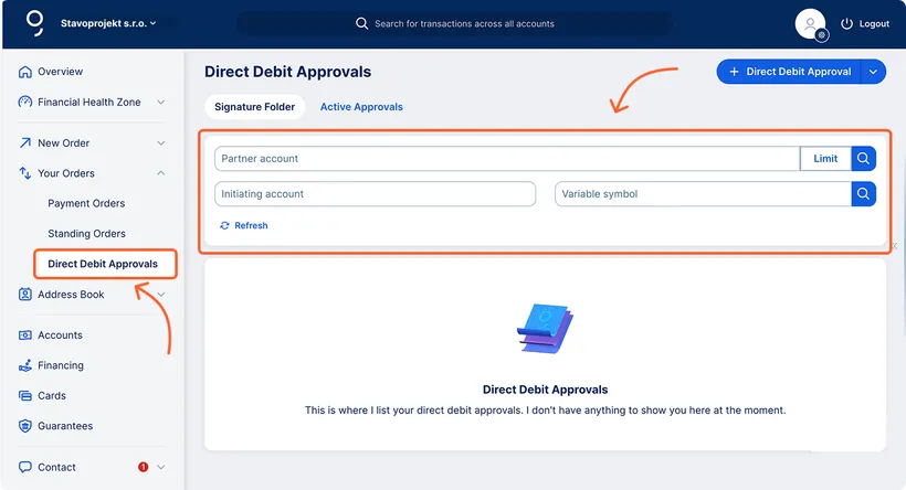 Filtering direct debit approvals