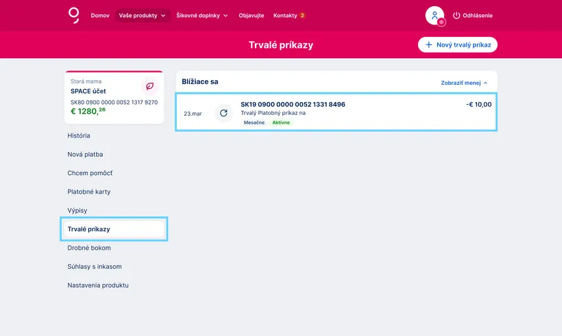 Výber trvalého príkazu