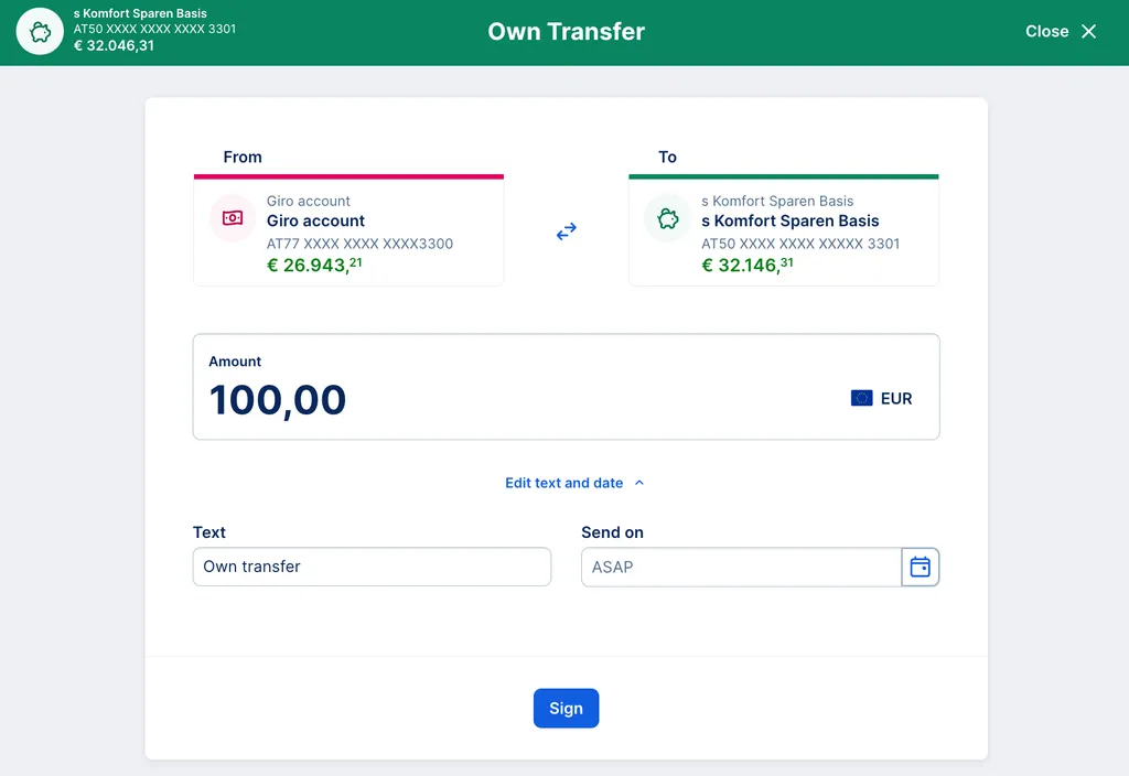 Own Transfer option - George web