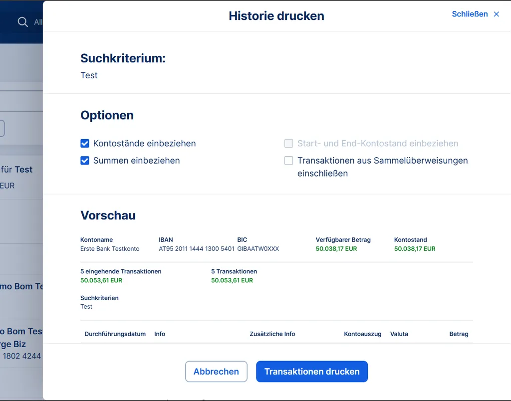 Druck von Suchergebnissen
