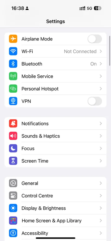 iOS settings