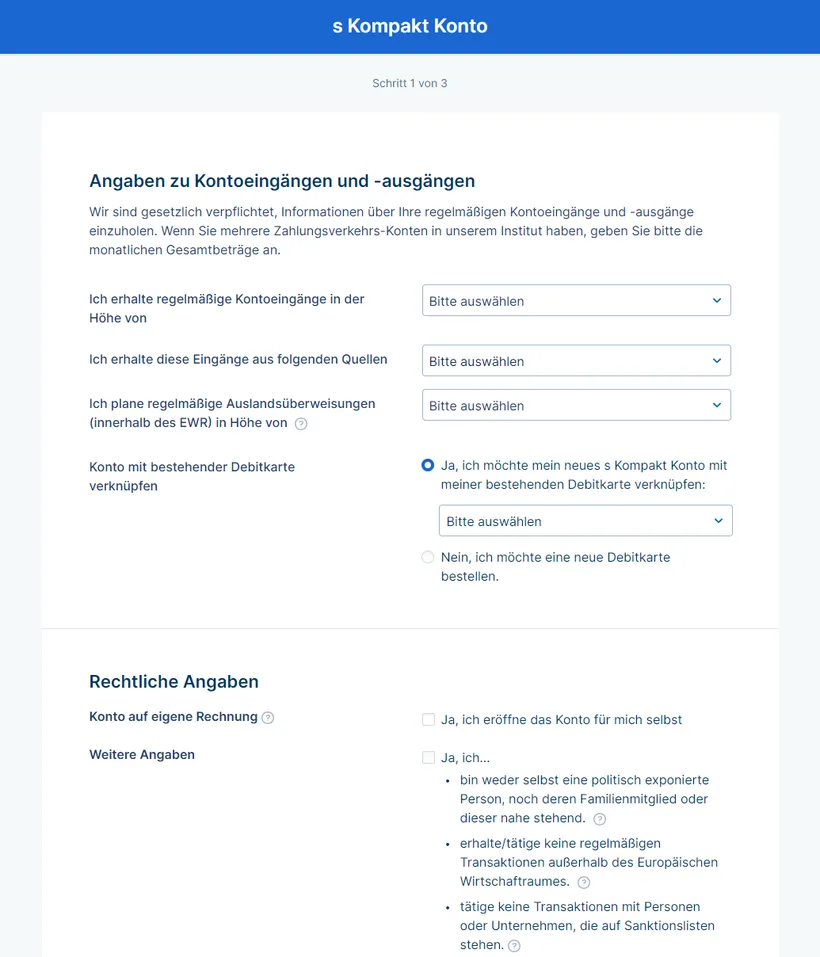 Current account opening process step 1 web
