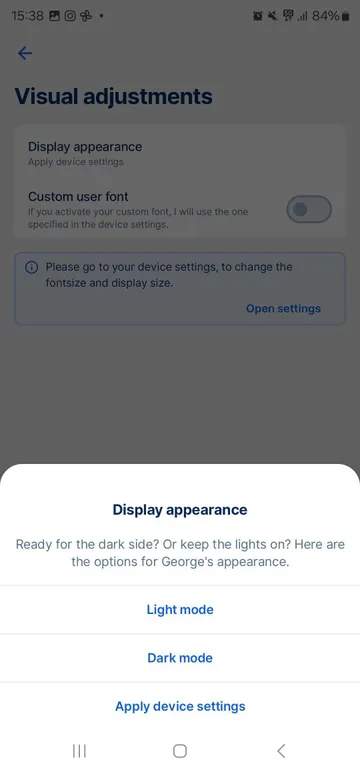 Display appearance options