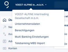 George Business Kopfleiste mit ausklappbarem Unternehmens-Menü