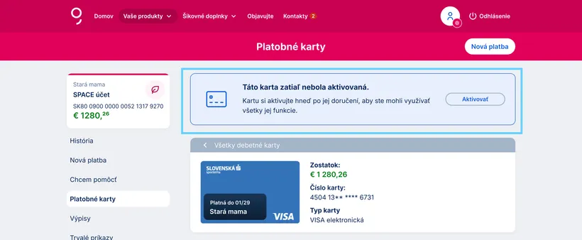 aktivácia karty web