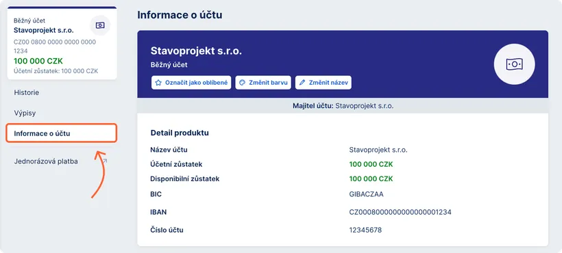 Detailní informace o účtu