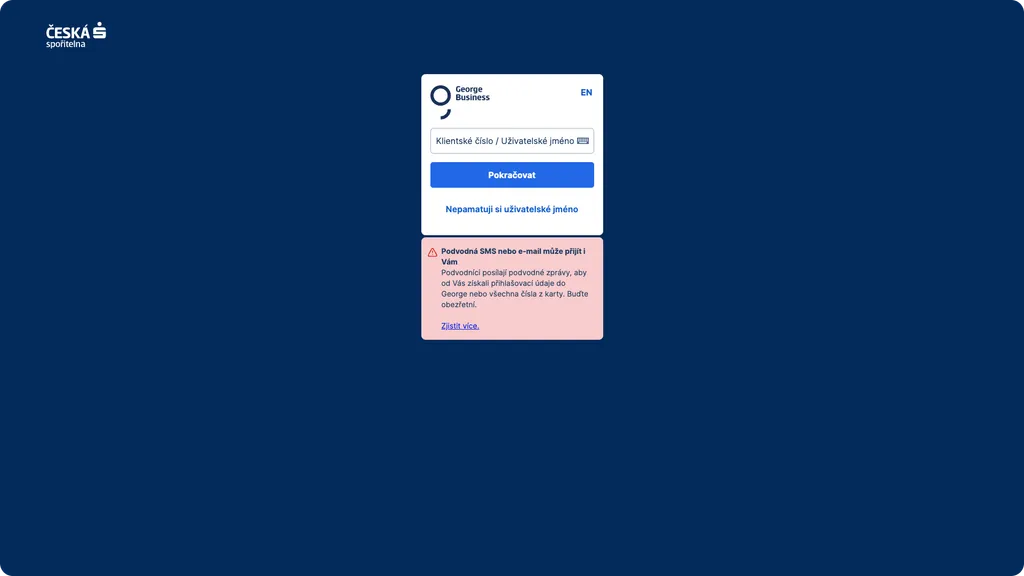 Přihlašovací obrazovka do George Business