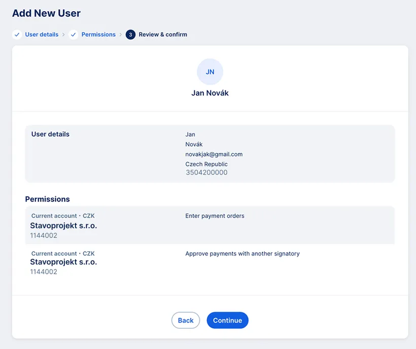 Review of entered details