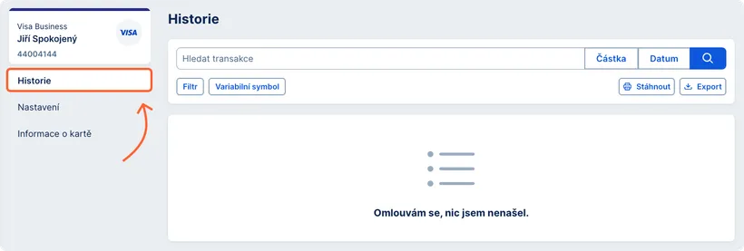 Detail historie transakcí