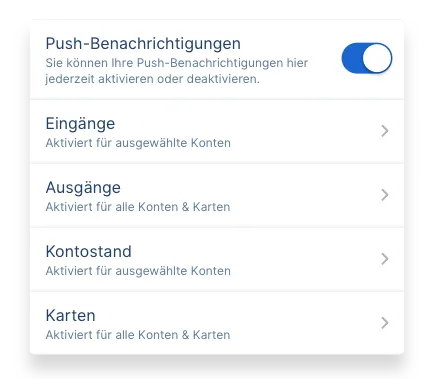 Push-Benachrichtigungen lassen sich per Schieberegler einstellen