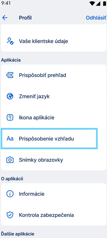 prispôsobiť vzhťad app