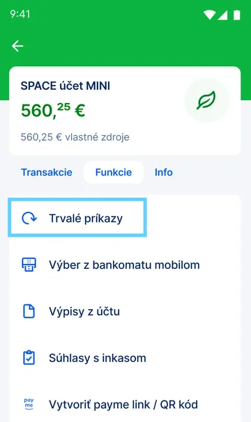 Trvalý príkaz výber zo zoznamu