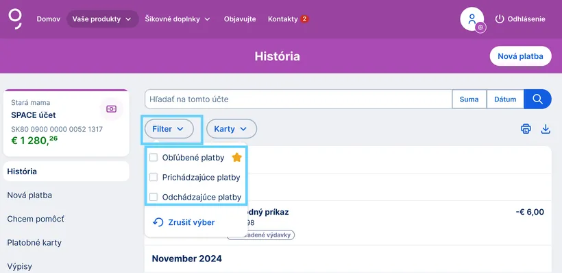 vyhľadávanie podľa druhu platby web