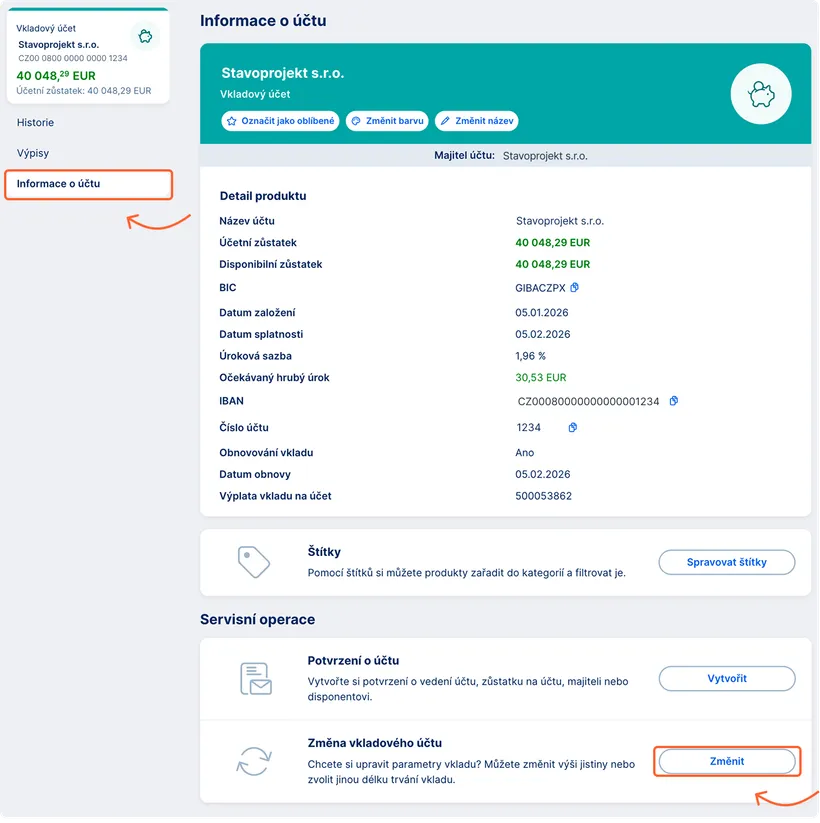 Správa vkladového účtu