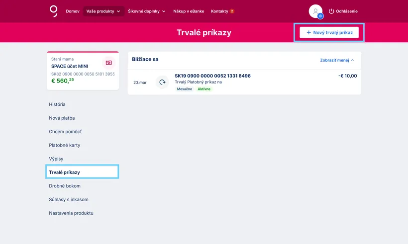 Zriadenie trvalého príkazu