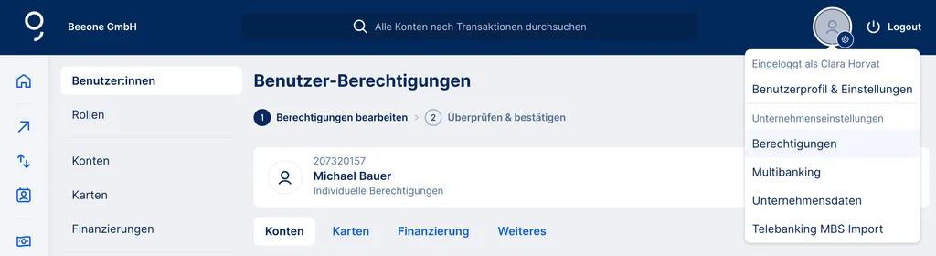 Berechtigungen im User-Profil