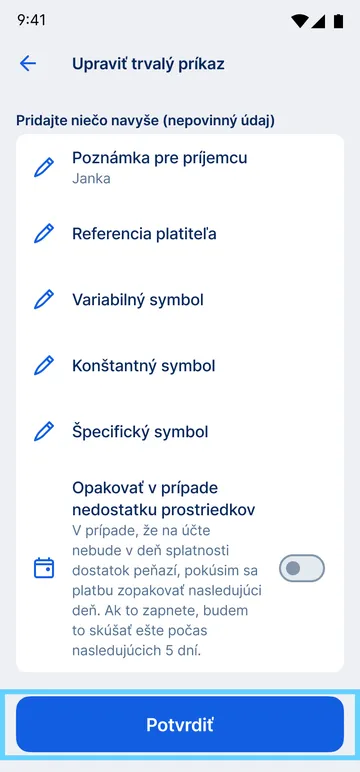 Trvalý príkaz zmena