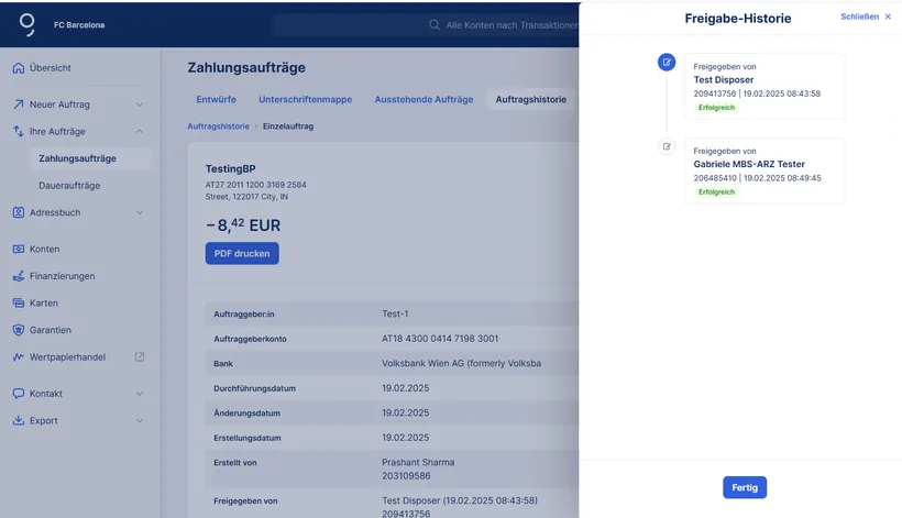 Signature History of your George Business orders