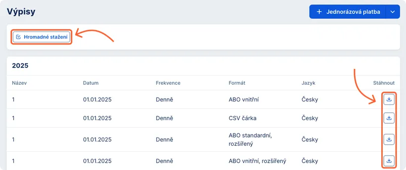 Stahování výpisů