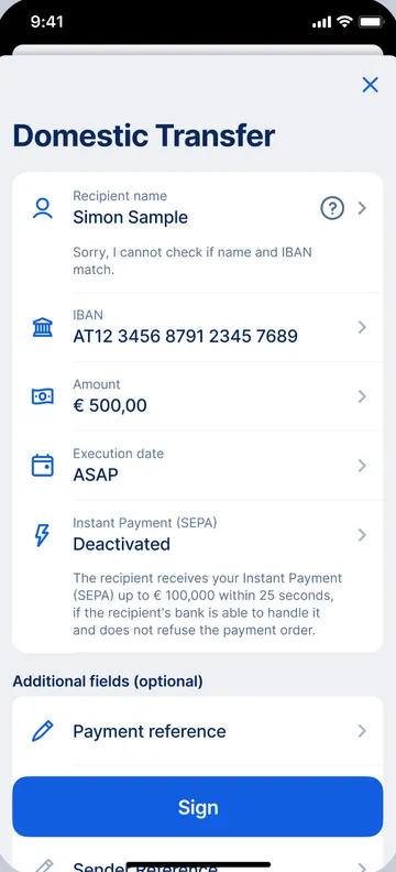 Verification of payee - not available