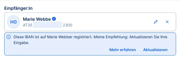 Verification of Payee / Empfängerüberprüfung - Name ähnlich aber nicht dasselbe